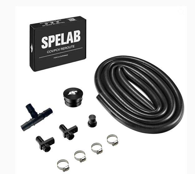 A SPELAB air compressor hose kit with fittings and clamps.