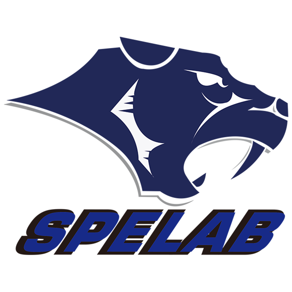 Blue panther silhouette and bold letters
