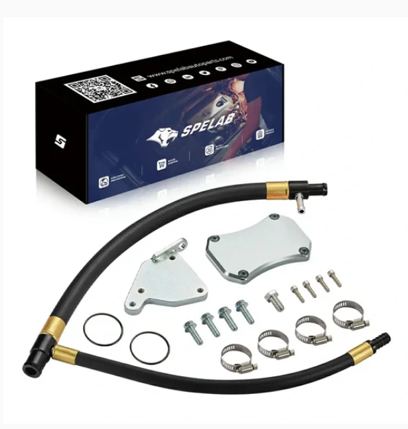 A turbocharger installation kit with hoses, clamps, and mounting hardware.