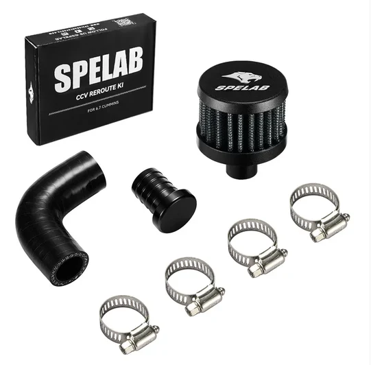 Car engine breather valve kit with clamps and elbow pipe.