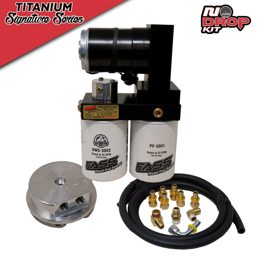 High-performance titanium supercharger system with dual filters and fittings.