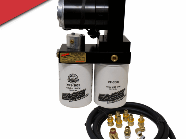 Titanium water filtration system with dual filters and brass fittings.