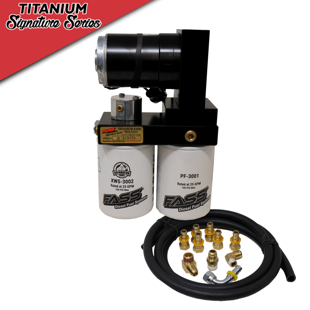 Titanium water filtration system with dual filters and brass fittings.
