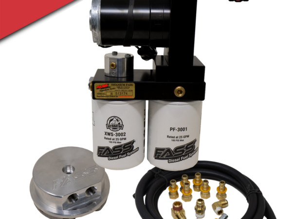 Diesel filtration kit with various components displayed.