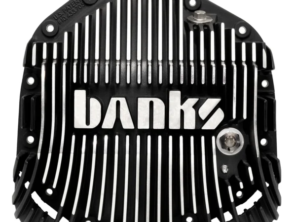 Black differential cover with white stripes.