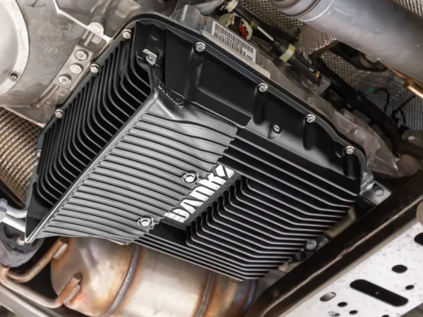 Vehicle transmission with aftermarket oil pan.