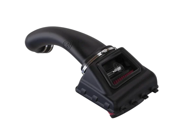 Black performance air intake system on black.