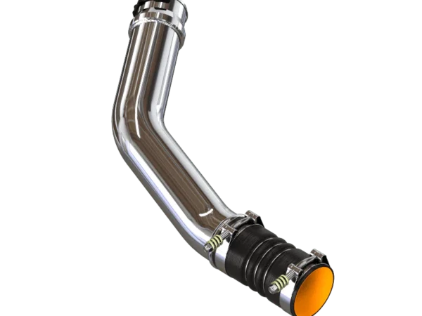 Chrome exhaust pipe with rubber connectors.