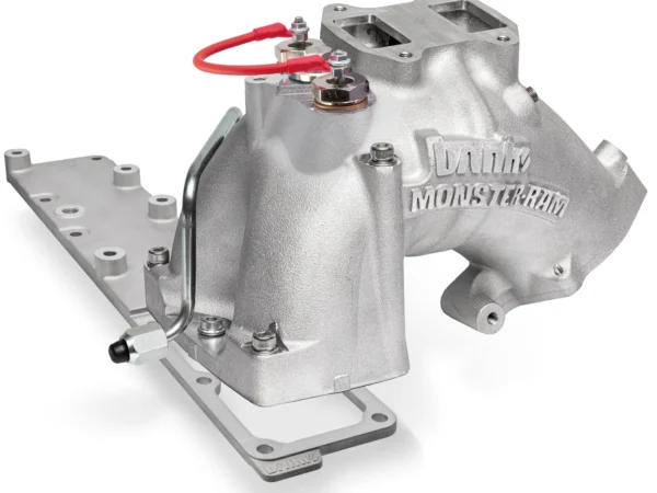 Automotive intake manifold with visible wiring.